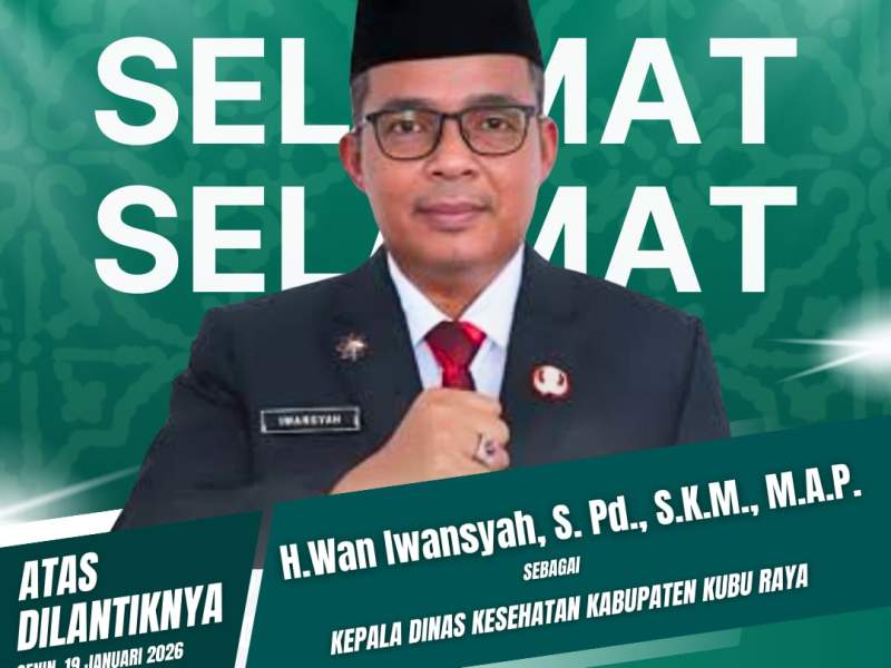 Keluarga Besar Puskesmas Sungai Rengas Dinas Kesehatan Kabupaten Kubu Raya mengucapkan  ✨ Selamat dan Sukses ✨ atas dilantiknya H. Wan Iwansyah, S.Pd., S.KM., M.A.P. sebagai Kepala Dinas Kesehatan Kab